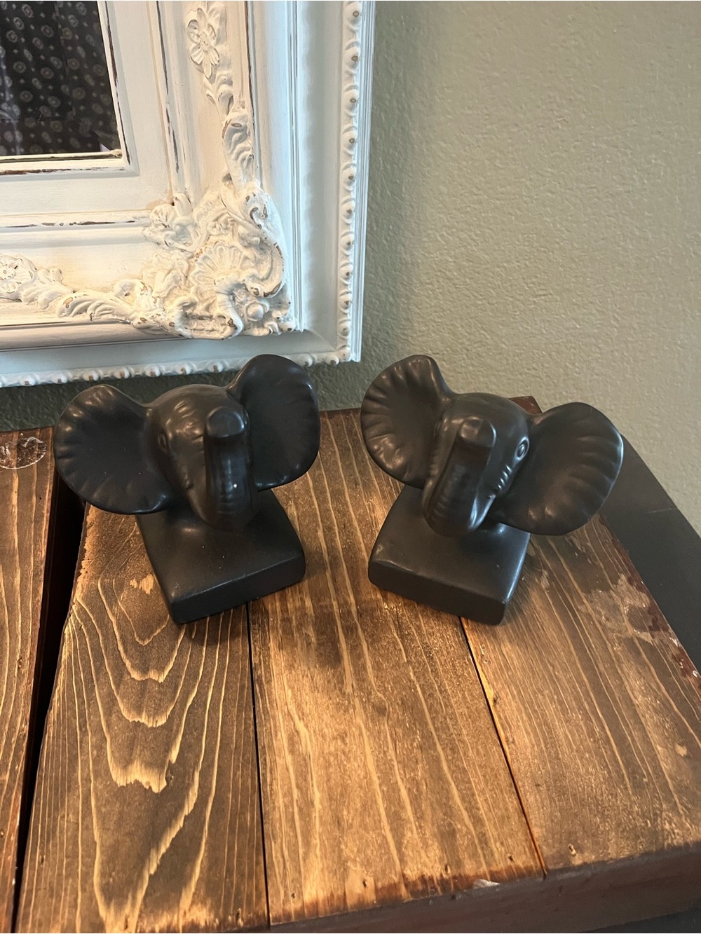 Matte Black Elephant Head Wall Decor Set - Pair